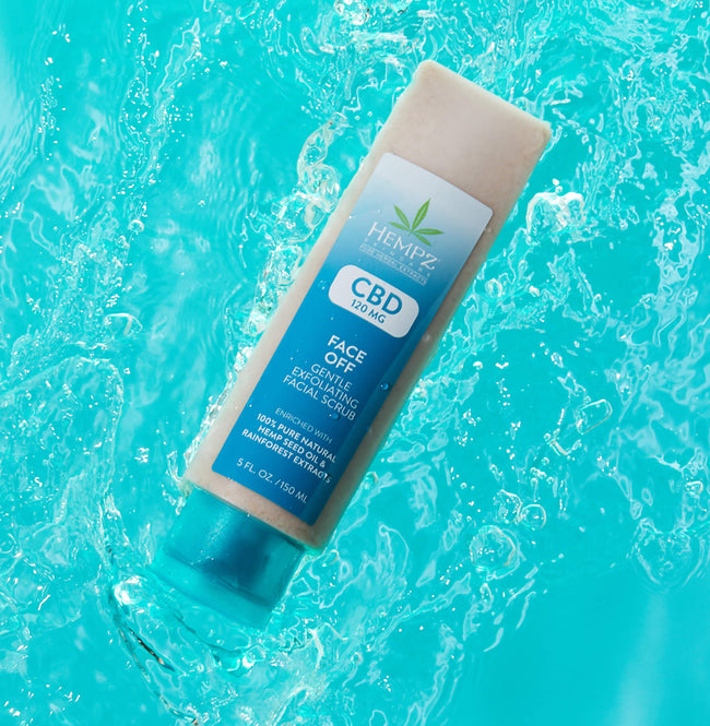 Hempz CBD Face Off Gentle Exfoliating Facial Scrub floating in water